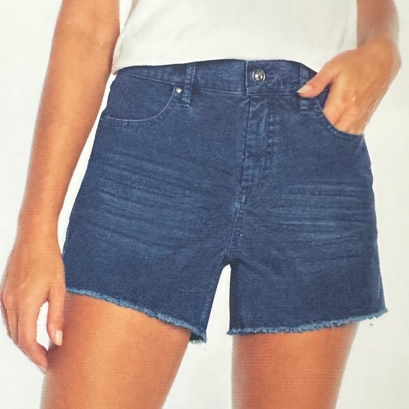 NWT Gap Navy Blue High Rise Corduroy Shorts Women's Size 12 Stretch Raw Hem - Picture 1 of 14